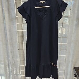 Lisa Todd Navy V-Neck Ruffle Sleeve Midi Dress So Cute